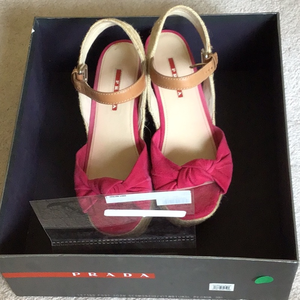 Prada  Peonia Suede Platform Wedge Open Sandals Authentic. - Picture 10 of 10
